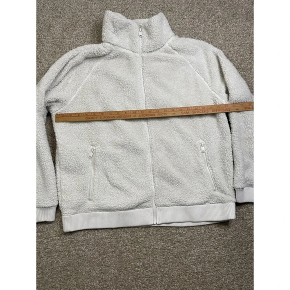 Athleta Jacket Womens Large Beige Sherpa Fleece Full‎ Zip Pockets